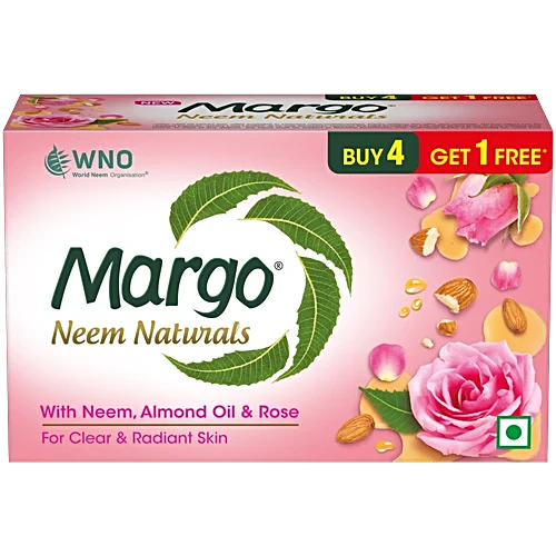 Margo Neem Naturals Almond Oil & Rose, 100 g (Buy 4 Get 1 Free )